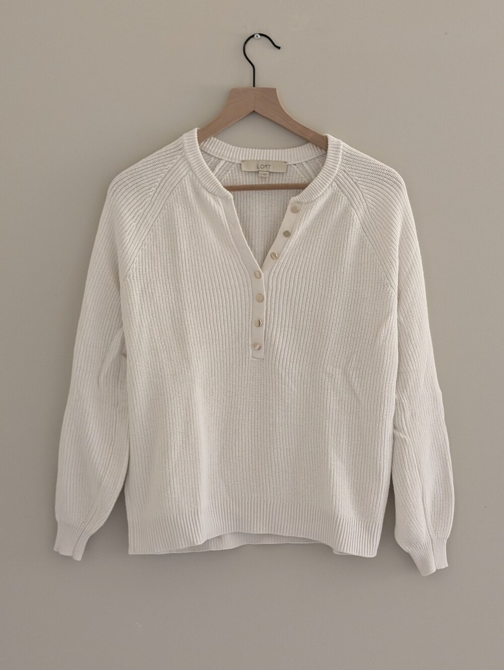 LOFT White Ribbed Henley Sweater